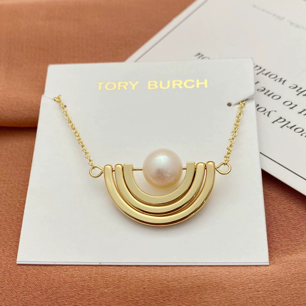 Tory Burch Rotating Natural Freshwater Baroque Pearl Pendant Metal Necklace